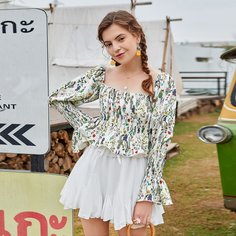 с оборками Растения Бохо Блузы Shein