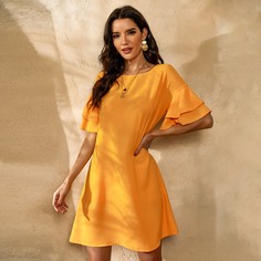 с оборками Одноцветный Повседневный Платье Shein