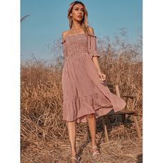 Платье с открытыми плечами и принтом "хаундстут Shein