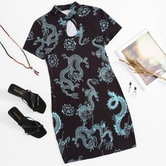 Облегающее платье с принтом китайского дракона Shein