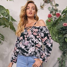на шнурках Цветочный Бохо Блузы Shein