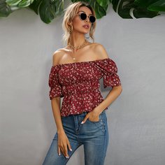 с оборками цветочный Бохо Блузы Shein