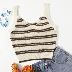 Короткий трикотажный топ в полоску Shein