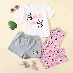 Мультяшный принт милый Домашняя одежда для девочек Shein