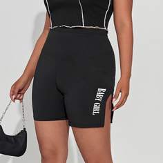 Байкерские шорты размера плюс с текстовым принтом Shein