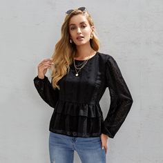 Топ с вышивкой и рукавами фонариками Shein