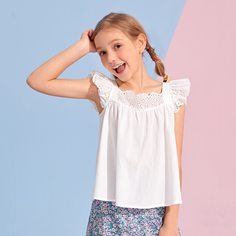 с оборками Одноцветный Бохо Блузки для девочек Shein