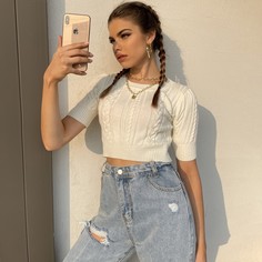 Одноцветный Повседневный Трикотажные топы Shein
