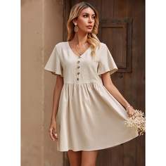 Пуговица Одноцветный Повседневный Платье Shein