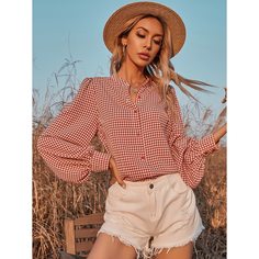 Пуговица Хаундстут Бохо Блузы Shein