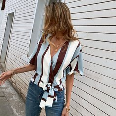 На запах Полосатый Бохо Блузы Shein