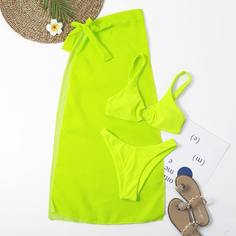 3 пакета бикини и пляжная юбка цвета неонового лайма Shein