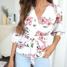Пояс Цветочный Повседневный Блузы Shein