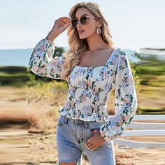 С оборками Цветочный Бохо Блузы Shein