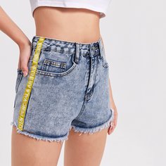 Джинсовые шорты с текстовой лентой Shein