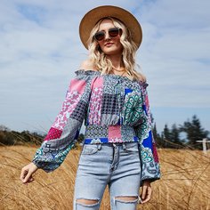 с оборками Пейсли Бохо Блузы Shein