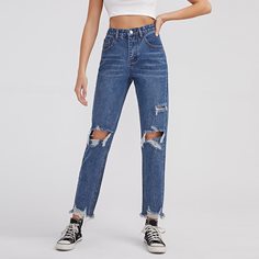 Разрезы Одноцветный Джинсы Shein
