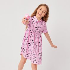 Пуговица графический принт Повседневный Платья для девочек Shein