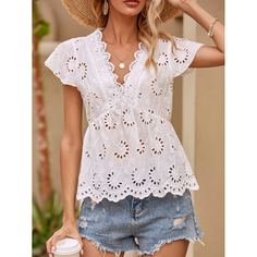 С оборками Одноцветный Бохо Блузы Shein