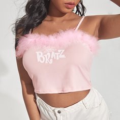 Короткий топ оверсайз с логотипом на подтяжках Shein