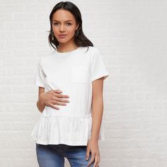 Однотонная футболка для беременных с карманом Shein