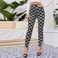 Клетчатый Повседневный Брюки Shein