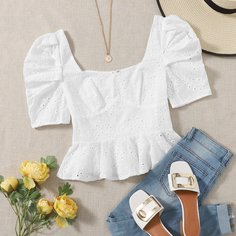 Застежка Одноцветный Бохо Блузы Shein