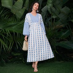 с бахромой Клетка Бохо Платье Shein