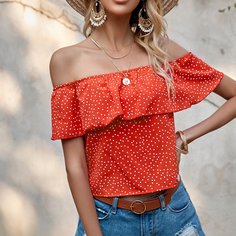 Блуза в горошек с открытыми плечами Shein