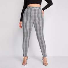 Клетчатый Повседневный Брюки размер плюс Shein