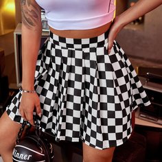 плиссированное Клетчатый Повседневный Юбки Shein
