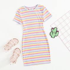 Вязаное платье в полоску и рубчик для девочек Shein