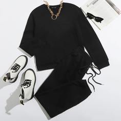 Однотонный пуловер и спортивные брюки Shein