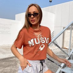 Футболка с текстовым рисунком на шнуровке Shein