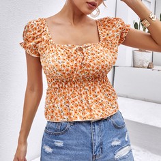 С оборками цветочный Бохо Блузы Shein