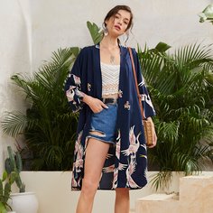Пальто с принтом журавля Shein