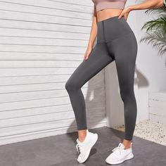 Одноцветный Спортивные леггинсы Shein