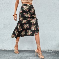 Юбка с цветочным принтом на кулиске Shein
