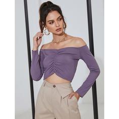 со сборками Одноцветный Повседневный Женские топы Shein