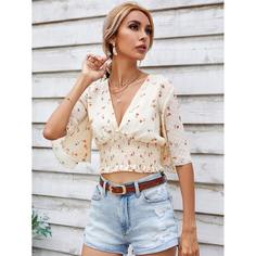 С оборками Цветочный Бохо Блузы Shein