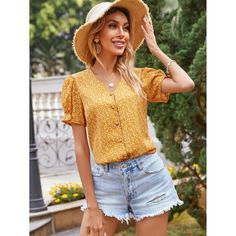 с оборками цветочный Повседневный Блузы Shein