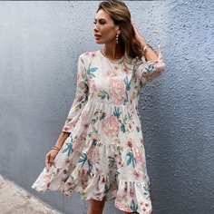 С оборками Цветочный принт Бохо Платье Shein