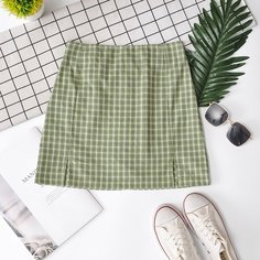 Юбка в клетку с разрезом Shein