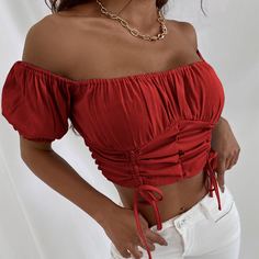 Топ на кулиске с открытыми плечами Shein