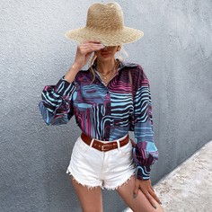 Длинная блузка на пуговицах с принтом Shein