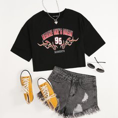 Лозунг Повседневный Футболки Shein