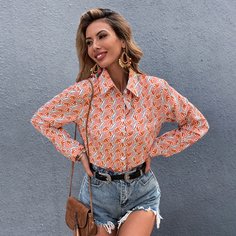 Пуговица Принт Бохо Блузы Shein