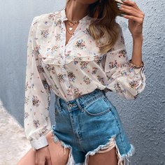 Блузка на пуговицах с цветочным принтом Shein