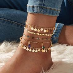 Ножной браслет со стразами и диском 5шт Shein