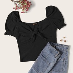 Укороченный Топ С Узлом Спереди Shein